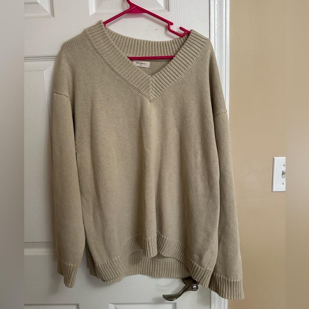 James Street Co Cotton Sloane Women's Cream V-Neck Sweater